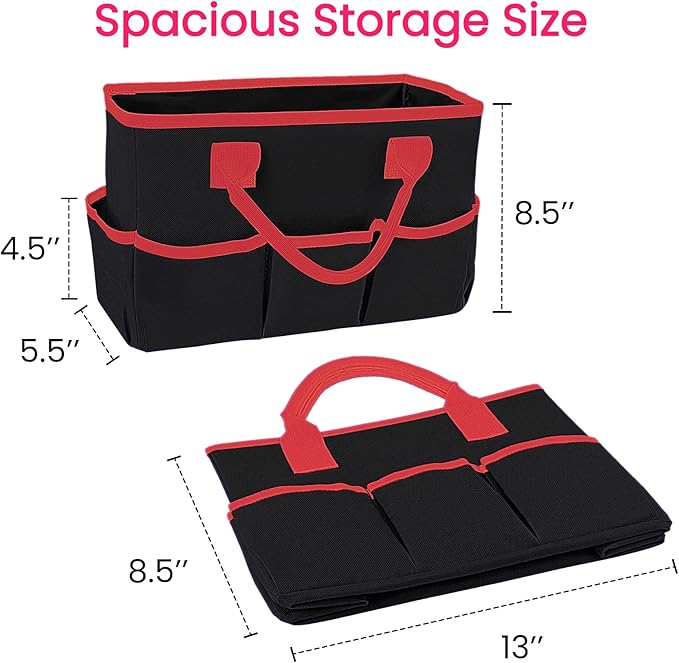 Godery Desktop Tote and Organizer, Teacher Helper caddy Bag for Arts, Books, Stationery, Office Desk Organization, Make-up Storage with Handles for Travel (Black)