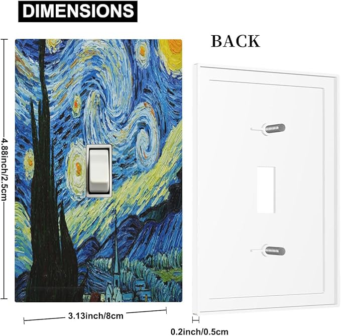 Van Gogh The Starry Night 1-Gang Toggle Light Switch Plate, Post-Impressionist Masterpiece Swirling Night Sky Decorative Wall Plate for Living Room Decor