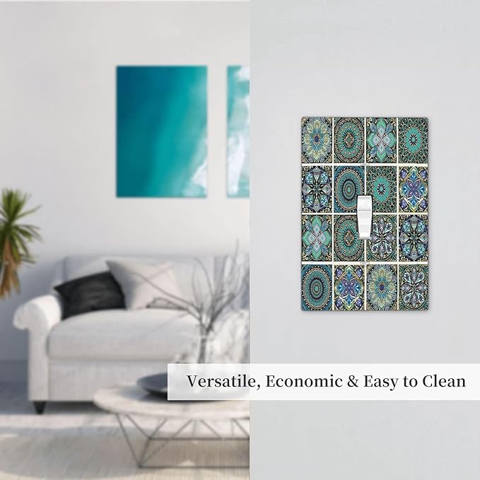 Decorative Light Switch Cover Mandala Decorative Rustic Vintage Turquoise Pattern 1 Gang Single Toggle Device Electrical Faceplate Switchplates Decorator Outlet Wall Plate for Bedroom Bathroom