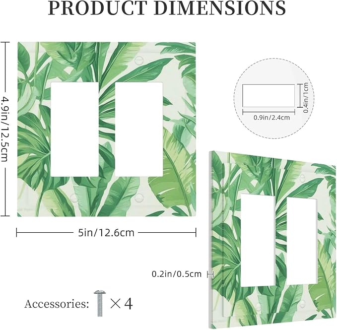 Decorative Outlet Covers Tropical Palm Tree Leaf Green Plant 2 Gang Double Gfci Rocker Electrical Wall Panels Light Switch Cover Plate For Bed Room Living Room Decor
