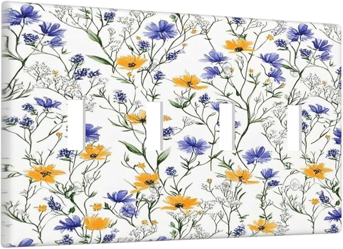 Light Switch Covers Floral Colorful Green Leaf Wildflower Quad Toggle Electrical Faceplate 4 Gang Wall Plate Decorative Switch Plates For Bed Room Living Room Decor