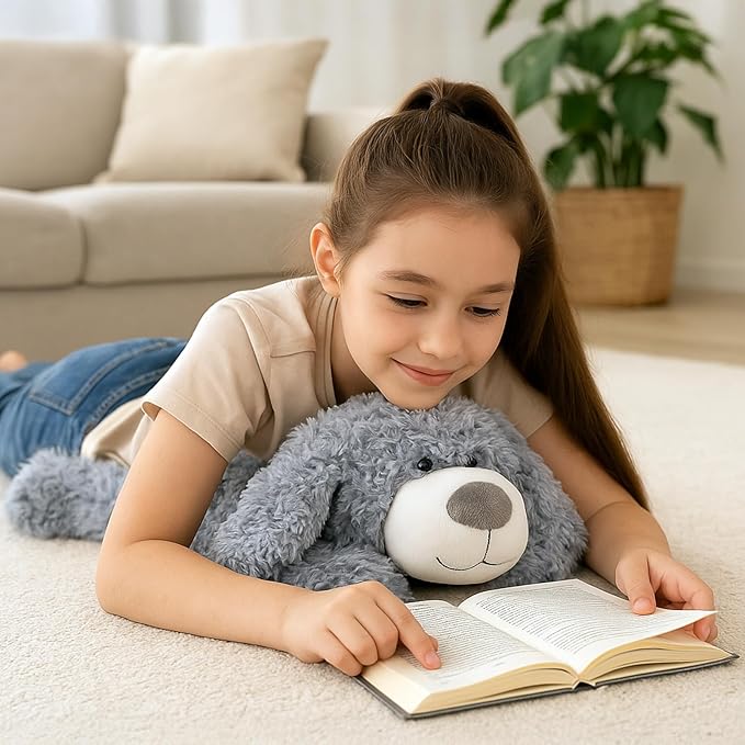 WEIGEDU Smiling Gray Puppy Dog Stuffed Animal Plush Toys– Soft Shaggy Plush with Floppy Ears & White Belly, Cuddly Toy for Kids Boys Girls Birthday Nursery Bedtime Easter Gifts, 17.7 inches