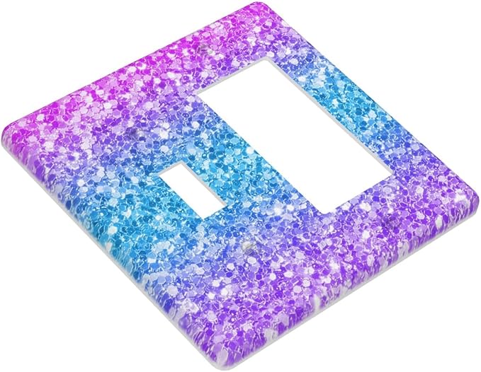 Light Switch Cover Plate Fantasy Colorful Glitter Blue Purple Gradient 2 Gang Toggle Rocker Combo Wall Plates Decorative Switch Plates and Outlet Covers Socket Cover for Kids Room Home Decor