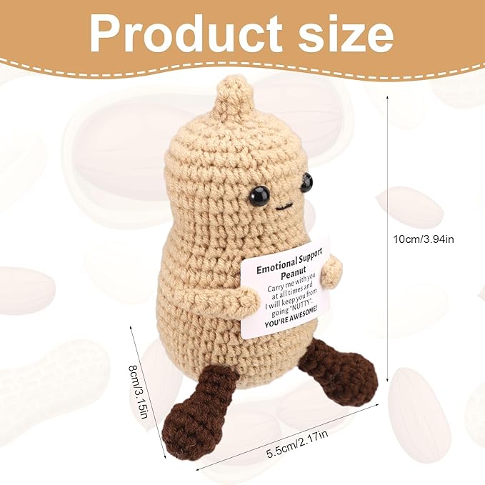 TOYMIS Positive Peanut, 3.94in Wool Yarn Funny Peanut Knitted Toys Emotional Plush Positive Support Gifts and Encouragement Decor for Birthday Anniversary Christmas
