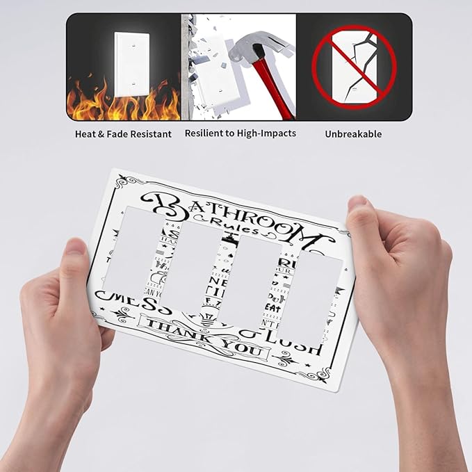 Bathroom Wash Inspirational Quote 4 Gang Quad Rocker/GFCI/Decorator Light Switch Cover Plate Decorative Electric Faceplate Decorative Switchplate Screwless