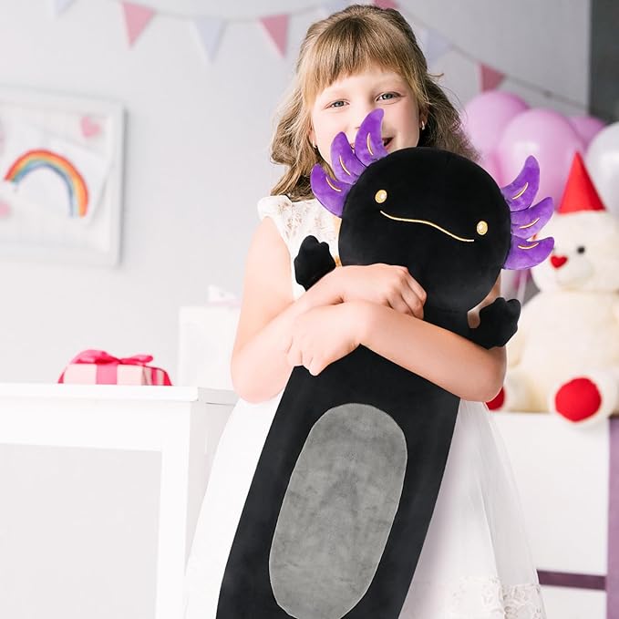 Dalmao 22inch Black Axolotl Stuffed Animal, Soft Long Pillow Doll Cute Axolotl Plush Body Pillow Plushies Toy Gift for Kids, Boys Birthday