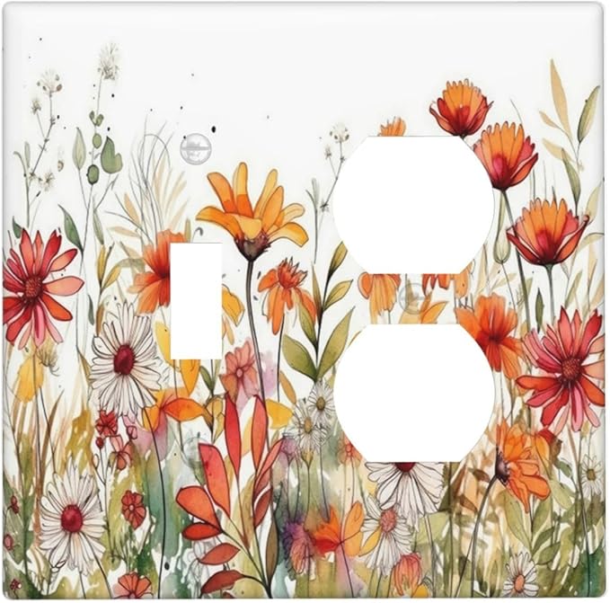 Watercolor Wild Flower Floral Daisy Plant Wallplates 1 Toggle 1 Duplex Switch Plate Electrical GFCI Faceplate Decorative Light Switch Covers for Bedroom Living Room Decor