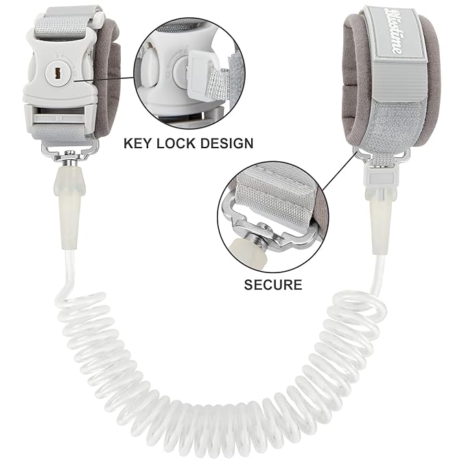 Blisstime Toddler Leash, Kid Leash Anti Lost Wrist Link with Key Lock Upgraded Baby Leash with Safety Wristband Rope for Babies Toddlers Child Kids (8.2ft/2.5m, Light Gray)