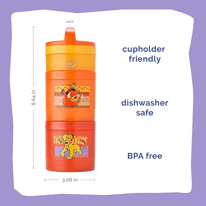 Whiskware Disney Lion King Simba and Friends Stackable Snack Containers for Babies, Toddlers, and Kids, 3 Stackable Snack Cups for School and Travel, Cupholder Friendly, Circle Of Life!