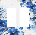 Klein Blue Flowers Watercolor Golden White Floral Decorative Outlet Covers 2 Gang Double GFCI Rocker Electrical Wall Panels Light Switch Cover Plate for Bedroom Living Room Decor