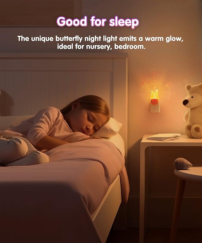 L LOHAS LED Kids Night Light, 8 RGB Color Changing Butterfly Night Lights with Dusk to Dawn Sensor, Acrylic Nursery Nightlight for Baby Room, Toddler Bedroom Decor & Gifts