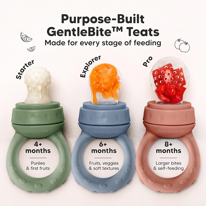 KeaBabies Baby Fruit Feeder 2pk - Silicone Baby Food Feeder for Babies 6-12 Months, Breast Milk Popsicle Teether, Weaning, Pacifier, Freeze Frozen Solid Food, Infant Feeding Essential (Slate)