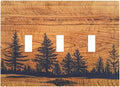 Country Farm Forest Pine Tree Woodland Woods 3 Gang Screwless Triple GFCI Decorator/Rocker Light Switch Wall Plate Rustic Orange Wood Wooden Decorative Dual Device Receptacle Faceplate Outlet Cover