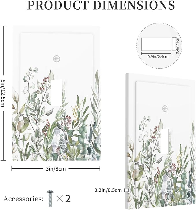 Wildflower Garden Rustic Green Leaf Floral Decorative Light Switch Cover 1 Gang Single Toggle Device Electrical Faceplate Switchplates Decorator Outlet Wall Plate for Bed Room Living Room Decor