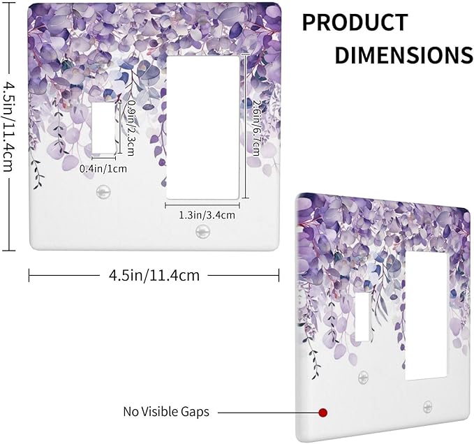 Purple Plants Leaves Eucalyptus Vine Floral Flowers Outlet Covers 1 Toggle 1 Rocker Combination Decorative Wall Plate Electrical Switch Plates Light Switch Cover Plate for Bedroom Living Room Decor