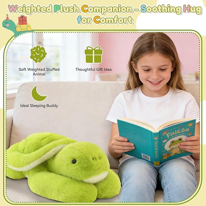 QUIRAI Weighted Stuffed Animals Turtle Plush, 24" | 3.3 lb Turtle Stuffed Animal, Pillowfort Weighted Plush Animals & Cute Plushies Gifts for Kids Adults