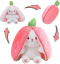 MIAODAM Easter Bunny Stuffed Animal, Carrot and Strawberry Bunny Plush Turn Into Rabbit Fruit Doll, Plushies Funny Bunny Toy for Girls (Strawberry Rabbit, 10inch)