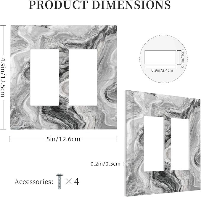 Beautiful Grey Marble Texture Simple Abstract Print Decorative Outlet Covers 2 Gang Double GFCI Rocker Electrical Wall Panels Light Switch Cover Plate for Bathroom Kitchen Decor