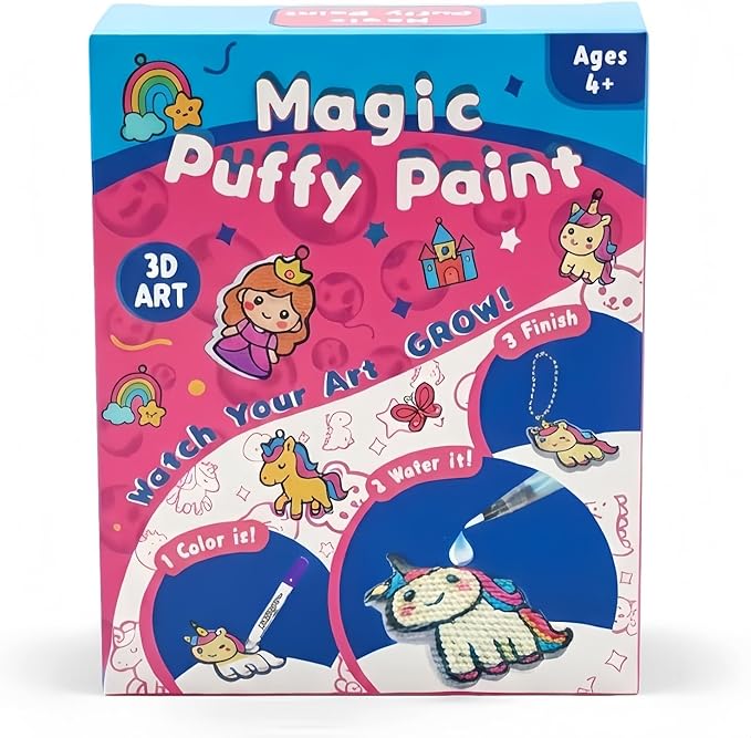 SJHSJH Aqua Puffs 3D Art Kit for Kids, Mess-Free Paint by Number Crafts with Princesses & Unicorns, DIY Color & Inflate Activity Set, Creative Travel Toy & Gift for Girls & Boys Ages 4-10