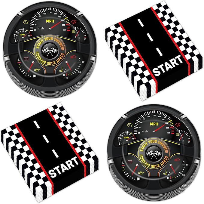 50Pcs Race Car Party Plates and Napkins Race Car Birthday Party Decorations Racing Themed Paper Dessert Plates Start Your Engines Tableware Set Serves 25 Guests Kids Boys Baby Shower Party Supplies