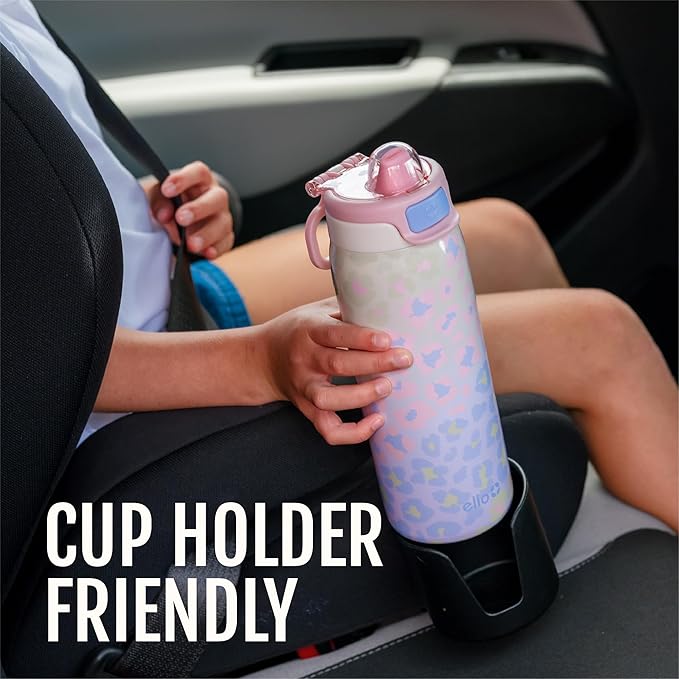 Ello Pop & Fill 18oz Stainless Steel Kids Water Bottle with Quick Fill Lid | Vacuum Insulated BPA Free Bottle with Leak Proof Straw and Chug Lid, Dishwasher Safe, Gift For Kids Teens, Purple Holo
