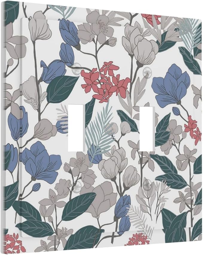 Decorative Switch Plate Covers Boho Green Leaf Floral Combination 2 Gang Wall Plate Double Toggle Light Switch Cover Plate Electric Dual Device Electrical Faceplate for Bathroom Kitchen Decor
