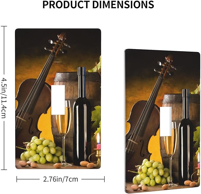 Grape Wine Violin 1-Gang Toggle Light Switch Plate, Still Life Painting Wall Plate for Kitchen, Dining Room, Wine Corner & Home