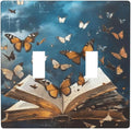 Decorative Art Light Switch Covers Butterflies from the Book 2 Gang Double Toggle Wall Plate Decorative Switchcover Electrical Switchplate for Home Decor