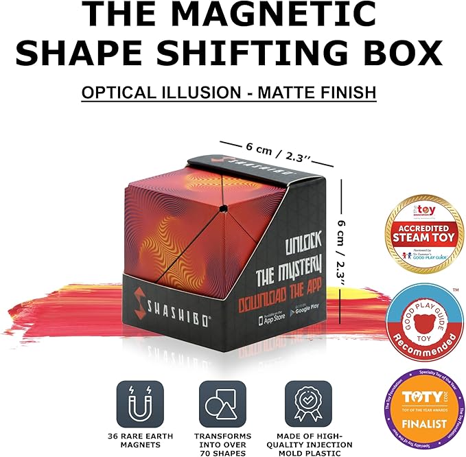 Shashibo Shape Shifting Box - Award-Winning STEM Fidget Toy with Ultra Strong Magnets - Puzzle Cube Transforms Into 100+ Shapes, Perfect Sensory Gift for Kids, Teens, and Adults (Optical Illusion)