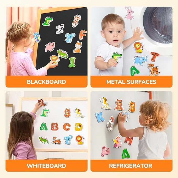 JoyCat Fridge Magnets for Toddlers – 26 Cute Animals & Uppercase Letters for Kids, Magnetic Alphabet Refrigerator Toys, Fun Educational Learning Gifts for Preschool 2 3 4 5 Years Old