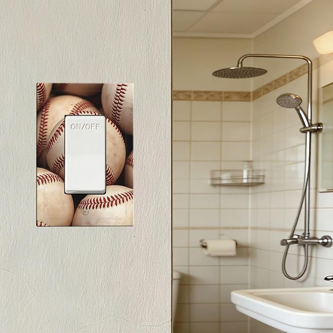 Vintage Baseball Single Rocker Switch Cover - 1-Gang Standard US Size Americana Baseball Light Switch Covers for Sports Fan Decor