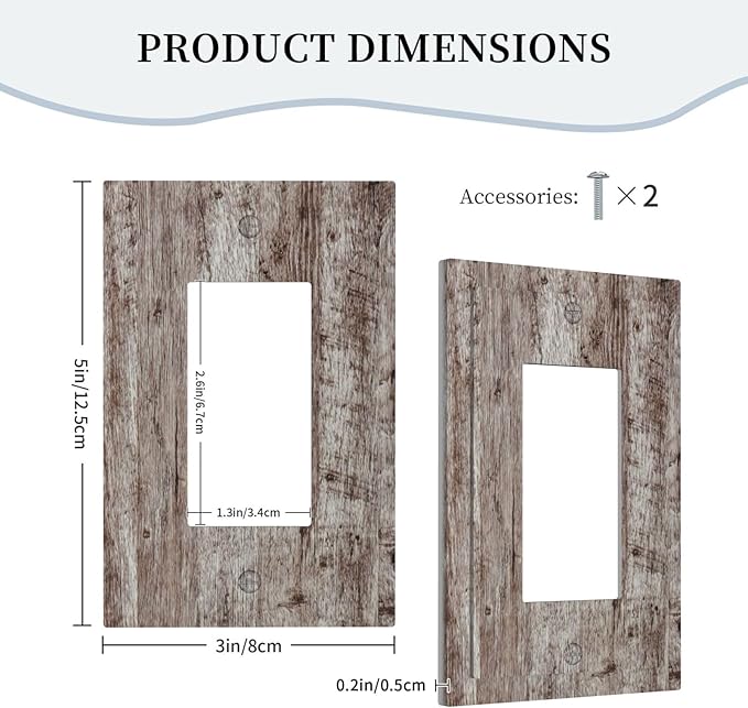 Light Switch Cover Plate Rustic Wood Grey Brown Vintage Wooden Plank 1 Gang Outlet Covers Single Rocker Decorative Switch plates Electrical Wall Plates GFCI Receptacle for Farmhouse Home Decor