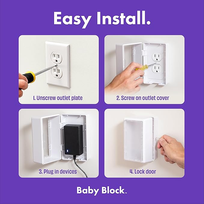 Outlet Cover Box Baby Proofing – Child Safety Outlet Protector Box for Plugs & Cords, Locking Childproof Plug Cover, Outlet Covers Baby Proofing Solution
