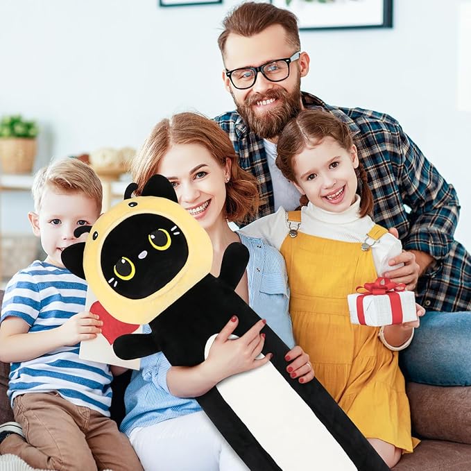 36 inch Black Cat Bee Stuffed Plush Toy, Kitty Stuffed Animals Honeybee Body Pillow, Kawaii Soft Plushie Gfit for Kids Boys Girls, Birthday