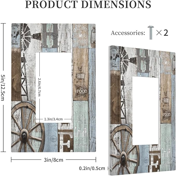 Rustic Western Barn Door Vintage Windmill Decorative Outlet Covers 1 Gang Single Rocker Light Switch Cover Plate Wall Plates GFCI Faceplate for Farmhouse Home Decor