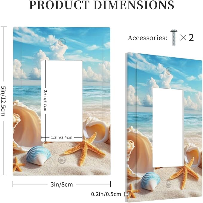 Beach Coastal Seashore Sea Starfish Shell Sand Decorative Outlet Covers 1 Gang Single Rocker Light Switch Cover Plate Wall Plates GFCI Faceplate for Bathroom Home Decor