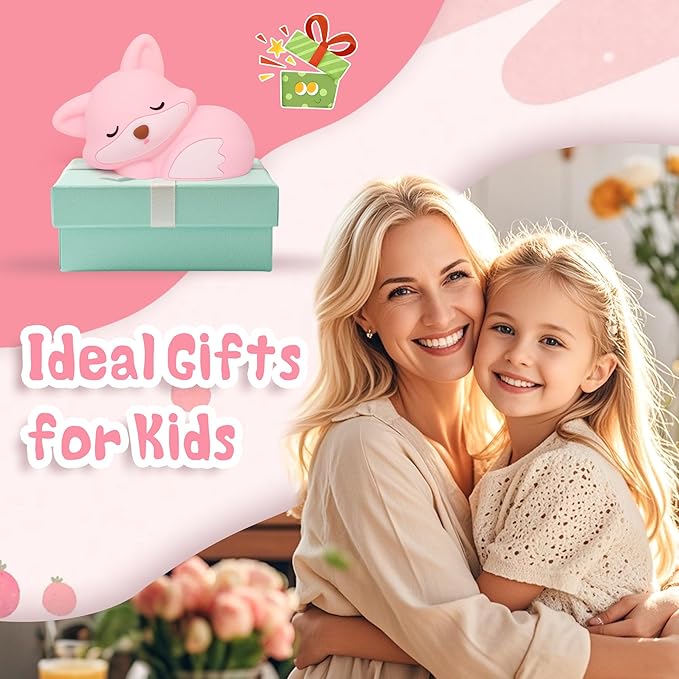 CoolGift Mart Fox Night Light, Cute Fox Silicone Night Light Gifts for Girls 8-12, Fox Lamp for Kids Child Baby Women Nursery, Animal Light with Touch Control, Timer and USB Rechargeable