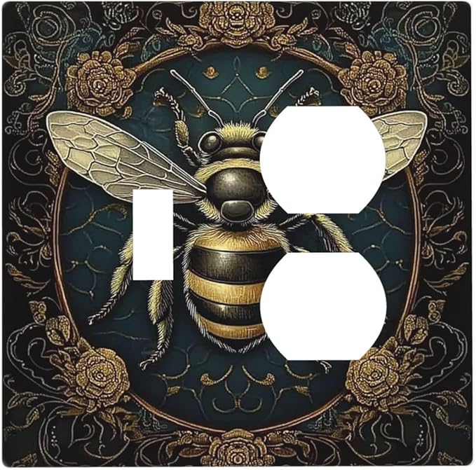 Wallplates Mid Century Bee Dark Floral 1 Toggle 1 Duplex Switch Plate Electrical Gfci Faceplate Decorative Light Switch Covers For Home Office Decor