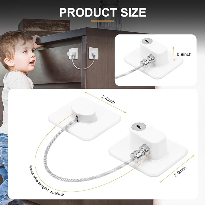 Fridge Lock, 2PCS Upgraded Refrigerator Lock for Freezer, Cabinets and Drawers, Air Fryer, Closets, Windows, Doors, Durable ABS with Adhesive Backing, Easy Install, No Tools Needed, White