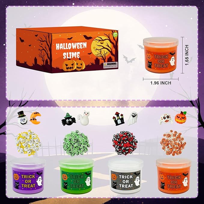 Non Candy Treats Halloween Handouts Giveaways for Kids 12 PCS,Halloween Slime w/Add Ins Trick or Treat Toys Gifts for Toddler,Boo Basket Bucket Party Bag Pinata Fillers Class Favors Prizes Trinkets