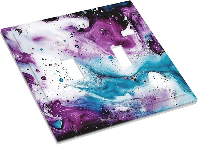 Decorative Switch Plates Purple Blue Swirl Marble Tiles 2 Gang Double Toggle Outlet Light Switch Cover Wall Plate Electrical Faceplate For Bed Room Living Room Decor