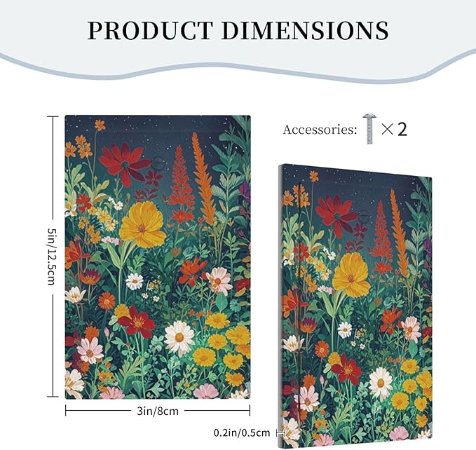 Decorative Blank Wall Plate with Wildflowers & Stars Botanical Floral Art Design Single Gang No Device Outlet Covers 1 Gang Light Switch Covers for Garden Theme Wall Decor