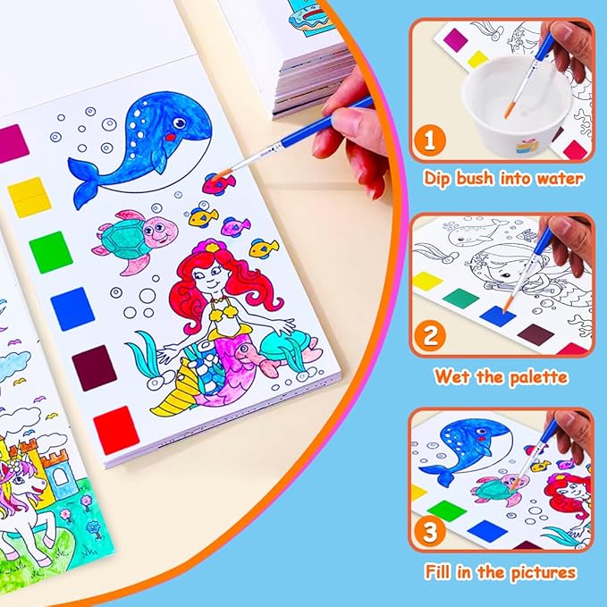 JUNQIU 4Pack Paint with Water Books for Kids, Watercolor Painting Coloring Books for Toddlers, Magic Paint Set, Arts and Crafts for Girls Gifts, Stocking Stuffers For Kids