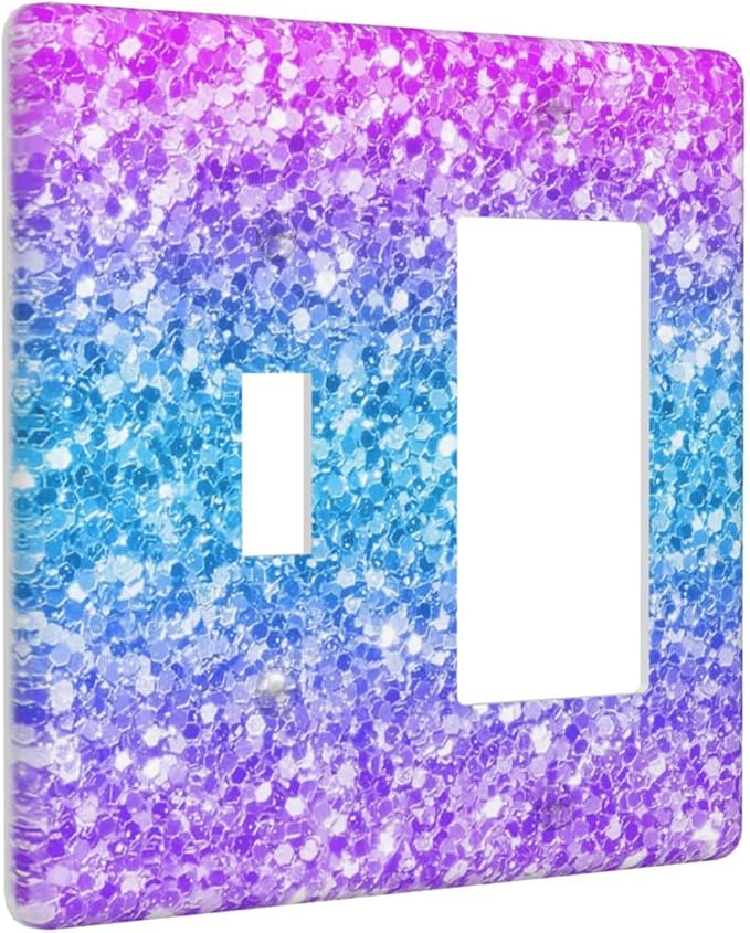 Light Switch Cover Plate Fantasy Colorful Glitter Blue Purple Gradient 2 Gang Toggle Rocker Combo Wall Plates Decorative Switch Plates and Outlet Covers Socket Cover for Kids Room Home Decor