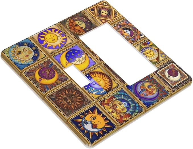 Mexican Talavera Tiles Star Pattern Celestials Theme Print Outlet Covers 1 Toggle 1 Rocker Combination Decorative Wall Plate Electrical Switch Plates Light Switch Cover Plate for Kitchen Home Decor