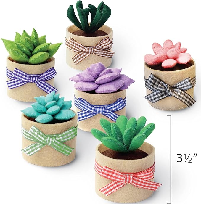 Felt Succulents Craft Kit. Make 6 Potted Colorful Plushies & A Display Rack. Mini Garden DIY Sewing Project, Activity Set, Arts & Crafts Supplies - Great Gift for Teens and Adults