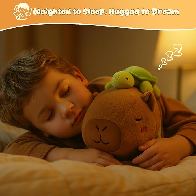 SQEQE Weighted Stuffed Animals Capybara Plush, Weighted Capybara Stuffed Animals with Turtle Backpack, Soft Pillow Toy for Kids Adults, Valentines Gifts, Birthday Presents 13.8 Inch, 1.7 Lbs