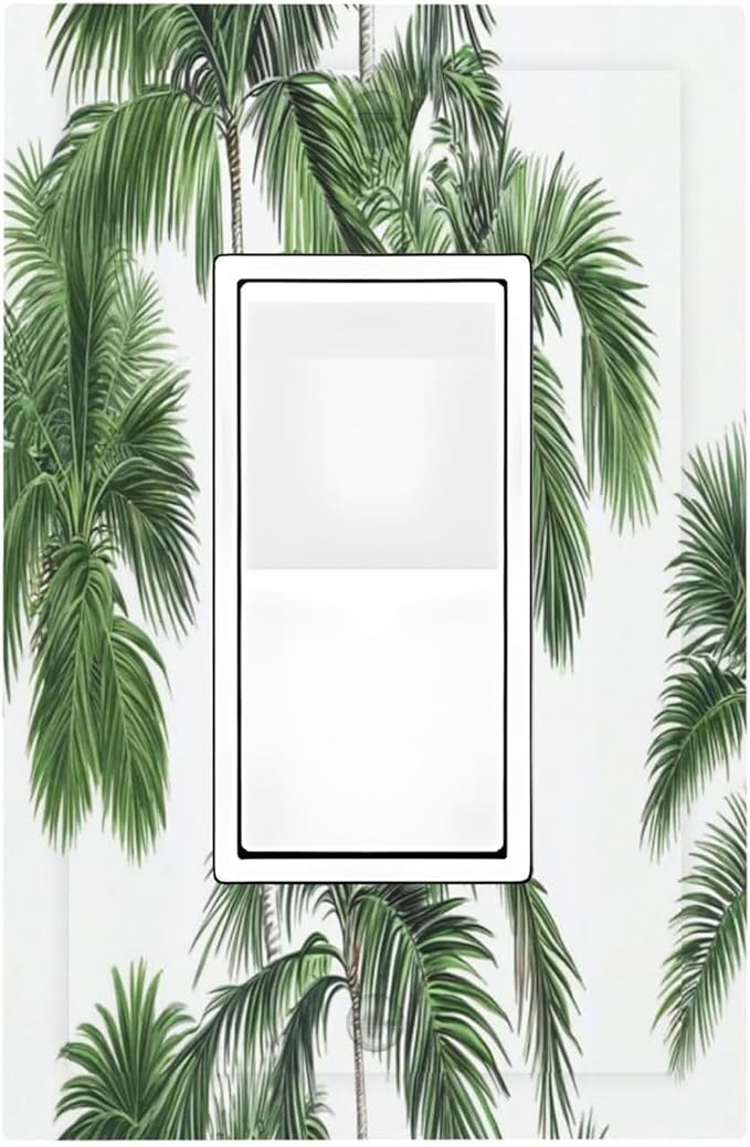 Decorative Outlet Covers Palm Trees Tropical Green Plant Palm Leaf 1 Gang Single Rocker Light Switch Cover Plate Wall Plates Gfci Faceplate For Bed Room Bathroom Decor