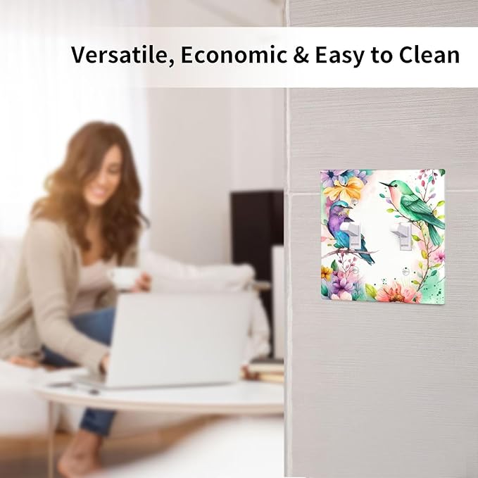 Bird Floral Flower Double Light Switch Cover Plates Decorative 2 Gang Wall Plate Double Toggle Lightswitch Cover