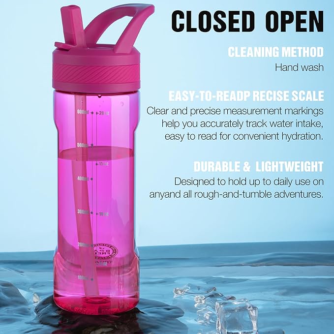 OLDLEY 20 kids Water Bottle with Straw,Tritan BPA-Free,Leak-Proof Design for Travel,Home, School, (Fuchsia)